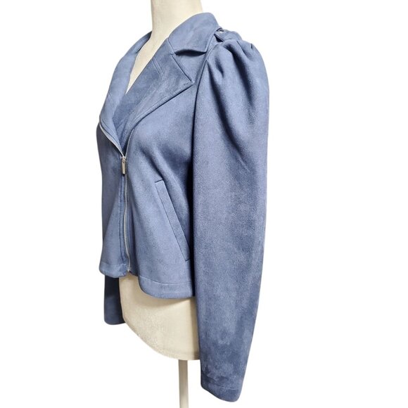 LC Lauren Conrad Soft Moto Jacket Faux Suede Blue Size Small - Picture 4 of 12